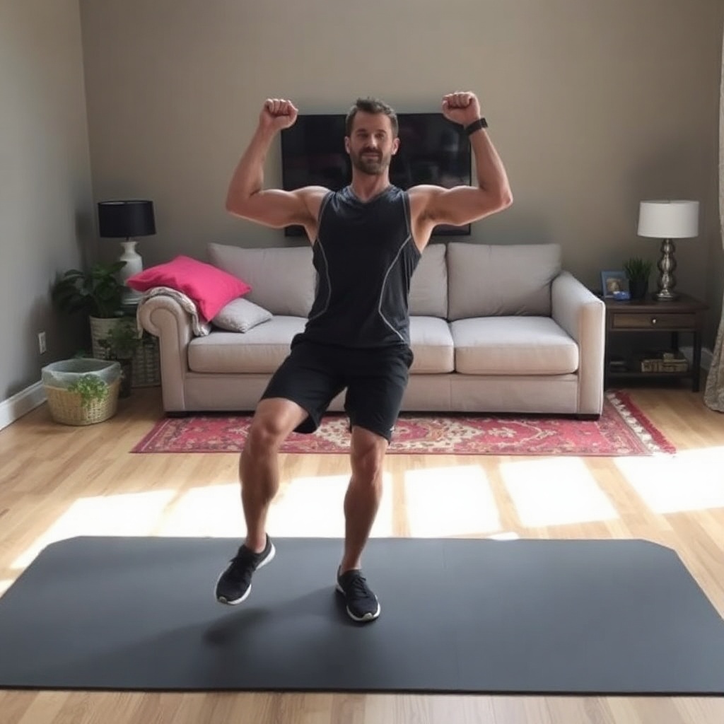 Person doing bodyweight strength exercises at home