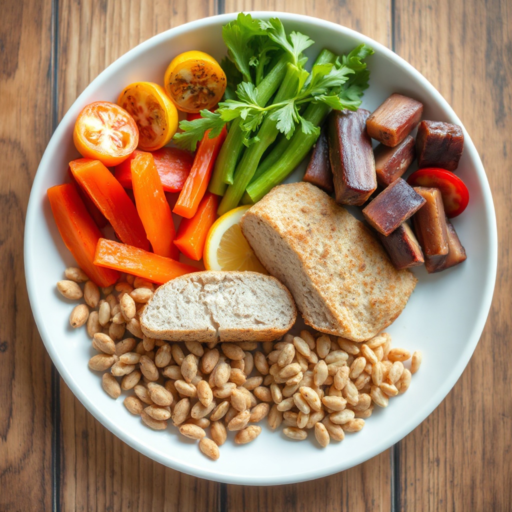 Balanced meal with vegetables, lean protein, and whole grains